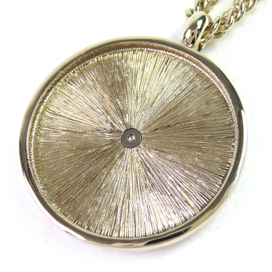 Pristine CHANEL Necklace COCO Mark Rhinestone Logo Medal Top Pendant gold B25A
