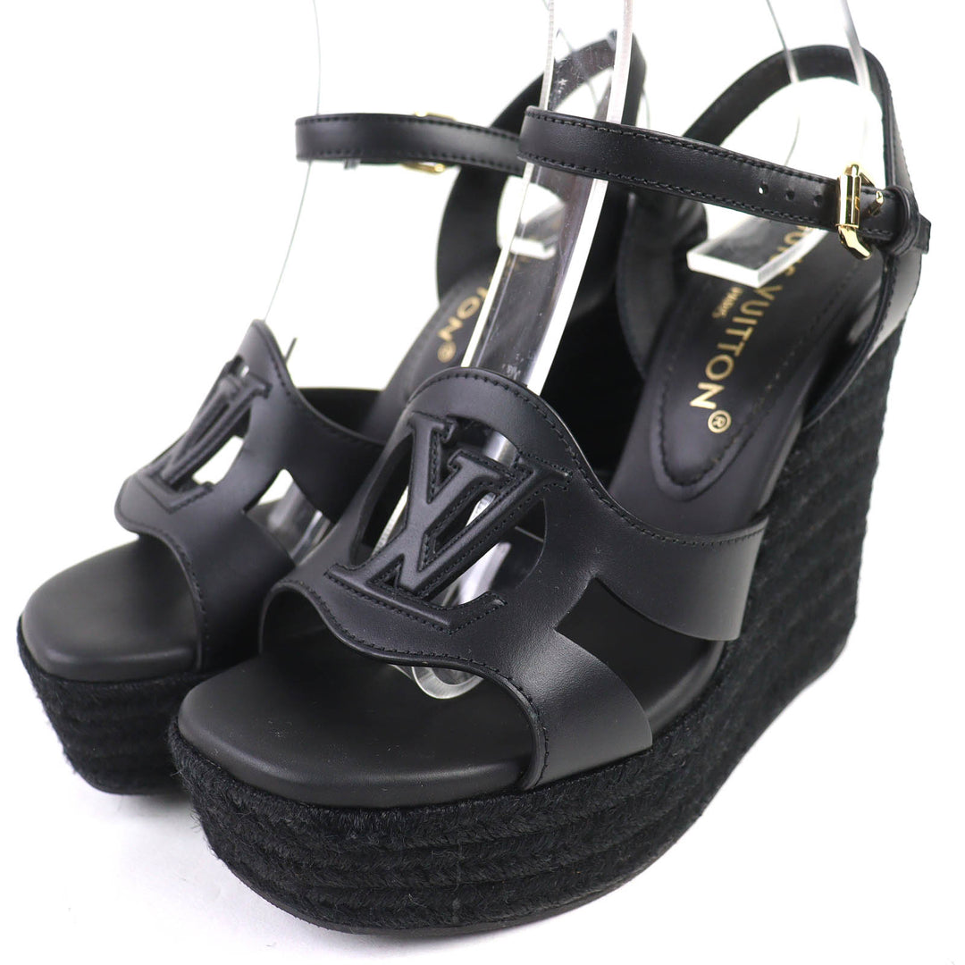 Excellent LOUIS VUITTON Sandals Ankle strap espadrilles with wedge 36.5