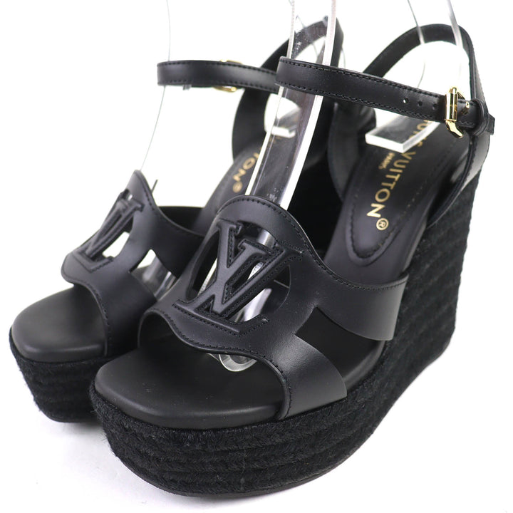Excellent LOUIS VUITTON Sandals Ankle strap espadrilles with wedge 36.5