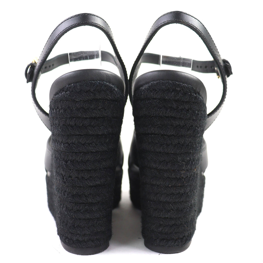 Excellent LOUIS VUITTON Sandals Ankle strap espadrilles with wedge 36.5