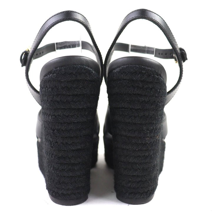 Excellent LOUIS VUITTON Sandals Ankle strap espadrilles with wedge 36.5