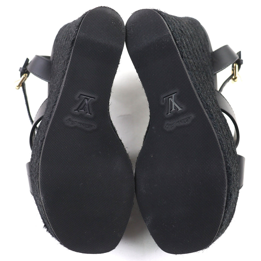 Excellent LOUIS VUITTON Sandals Ankle strap espadrilles with wedge 36.5