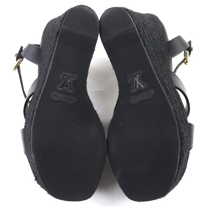 Excellent LOUIS VUITTON Sandals Ankle strap espadrilles with wedge 36.5