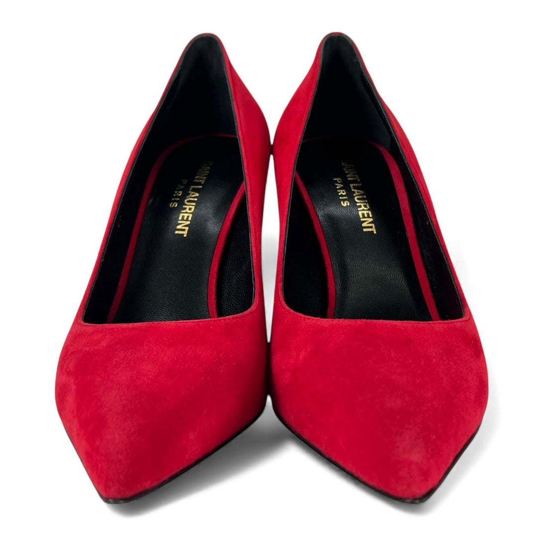 Pristine SAINT LAURENT pumps pointed toe stiletto heels Red Suede leather 37.5