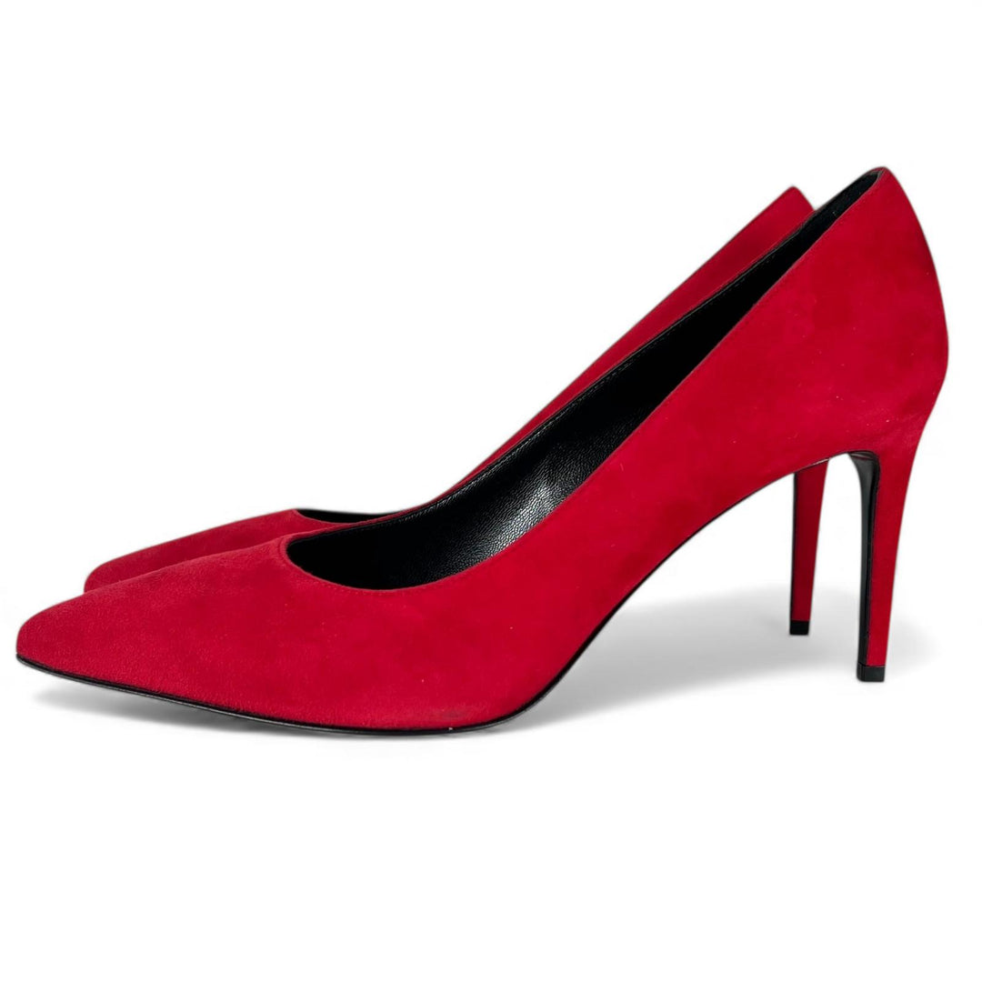 Pristine SAINT LAURENT pumps pointed toe stiletto heels Red Suede leather 37.5