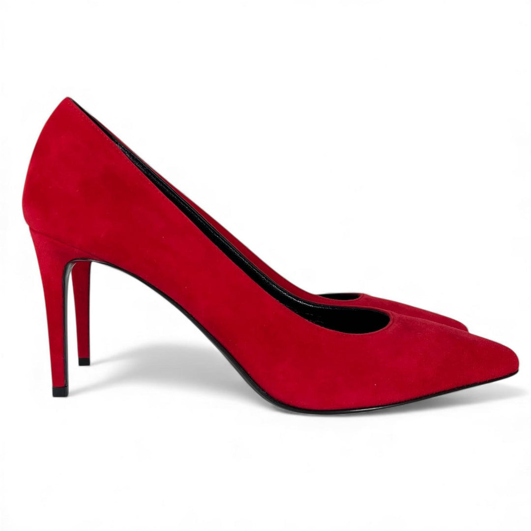Pristine SAINT LAURENT pumps pointed toe stiletto heels Red Suede leather 37.5
