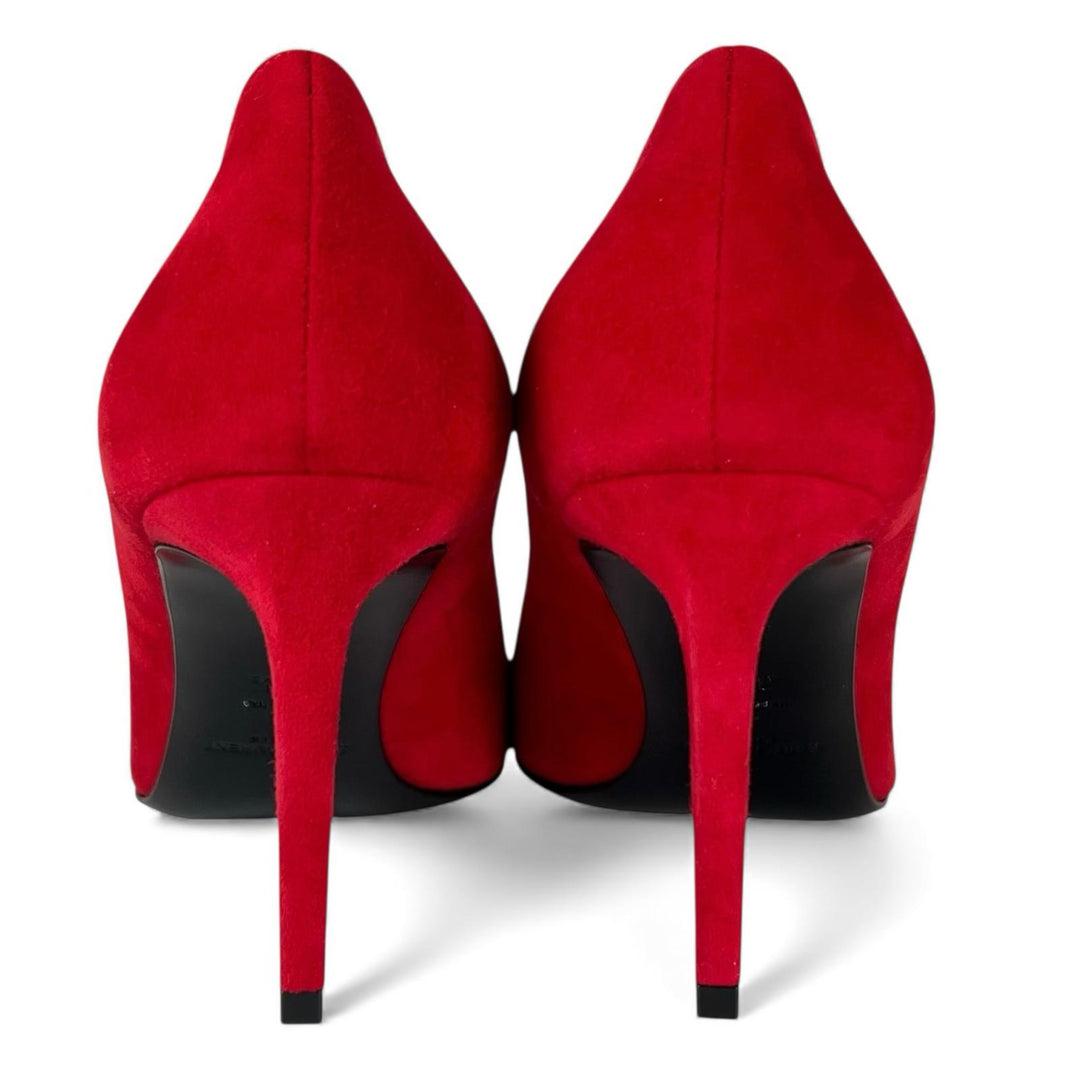Pristine SAINT LAURENT pumps pointed toe stiletto heels Red Suede leather 37.5