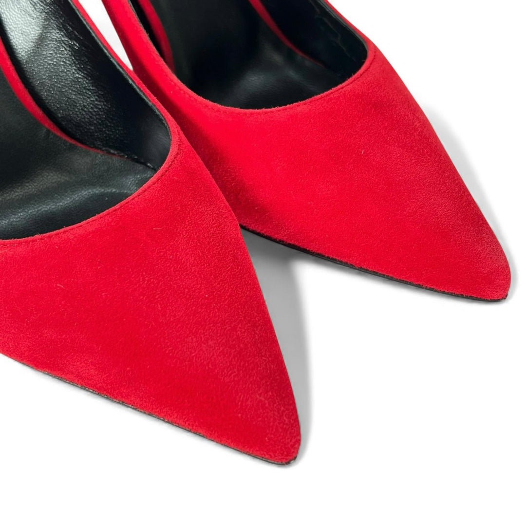 Pristine SAINT LAURENT pumps pointed toe stiletto heels Red Suede leather 37.5