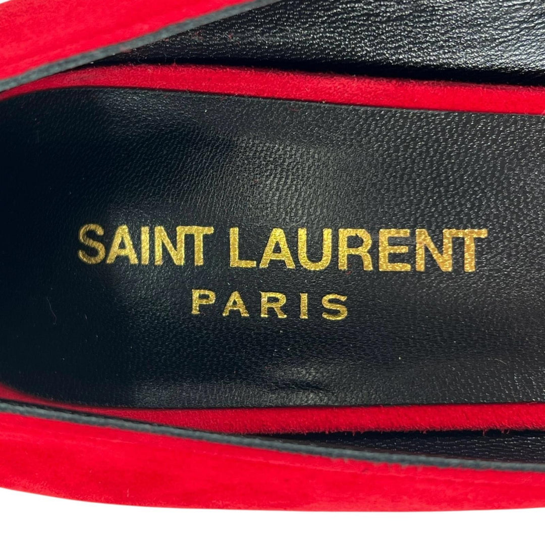 Pristine SAINT LAURENT pumps pointed toe stiletto heels Red Suede leather 37.5