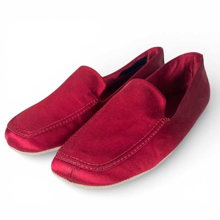 Pristine PRADA Slip-on Satin Flats Room Shoes Red ー Women 37