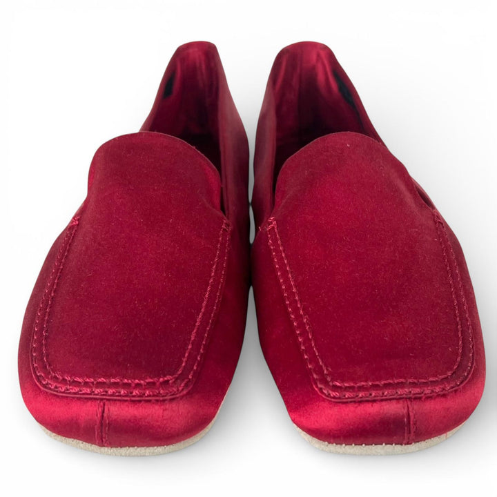 Pristine PRADA Slip-on Satin Flats Room Shoes Red ー Women 37