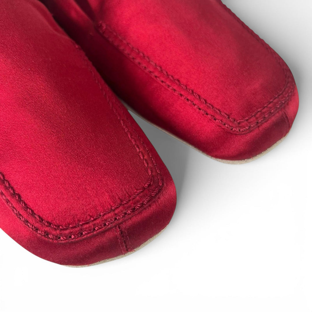 Pristine PRADA Slip-on Satin Flats Room Shoes Red ー Women 37