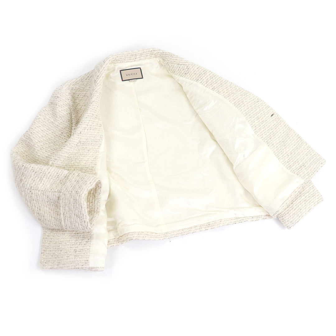 グッチ ジャケット ツイード アイボリー ゴールド ウール メンズ 48 643287 美品
