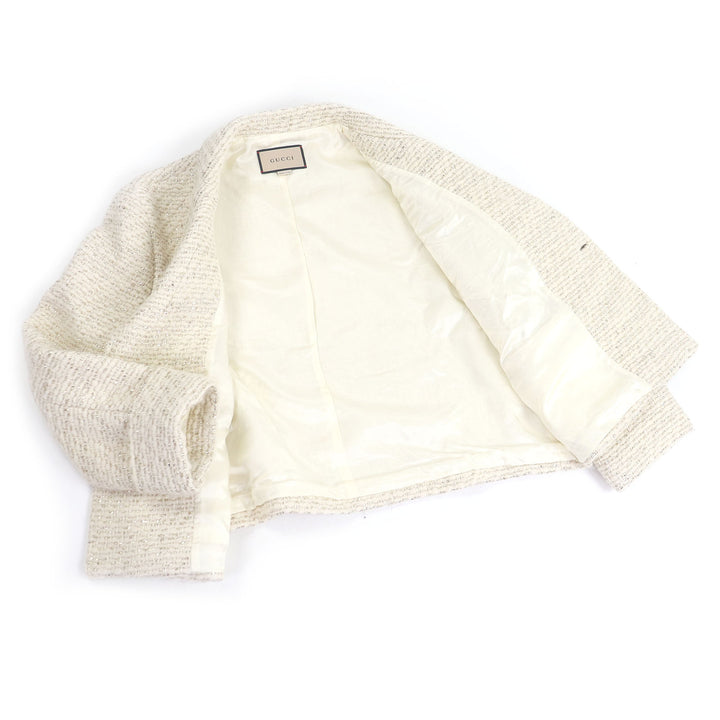 グッチ ジャケット ツイード アイボリー ゴールド ウール メンズ 48 643287 美品