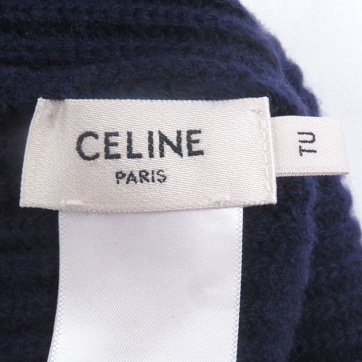 CELINE ニットキャップ ロゴパッチ ビーニー 帽子 ネイビー ウール メンズ 2AH35423P