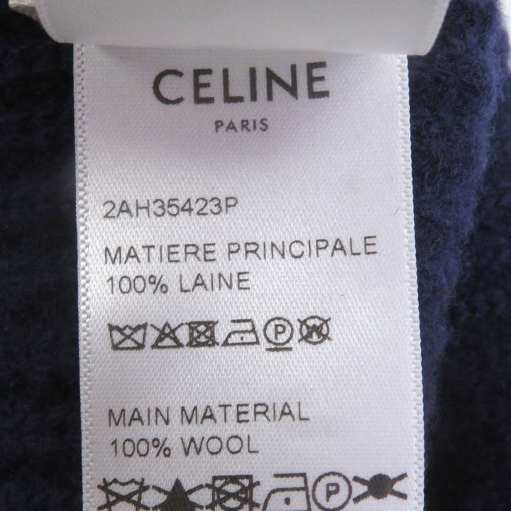 CELINE ニットキャップ ロゴパッチ ビーニー 帽子 ネイビー ウール メンズ 2AH35423P