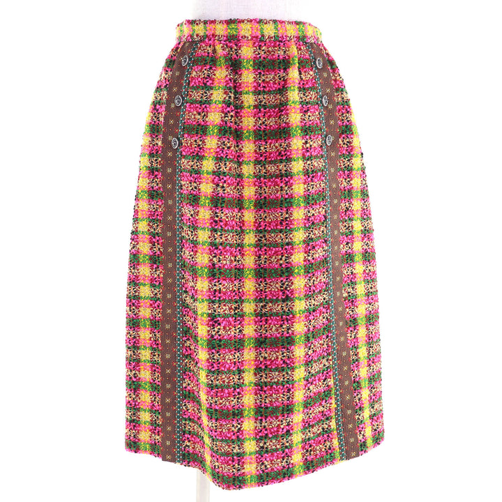 Excellent GUCCI Long skirt Lion button tweed multicolor 36 596980