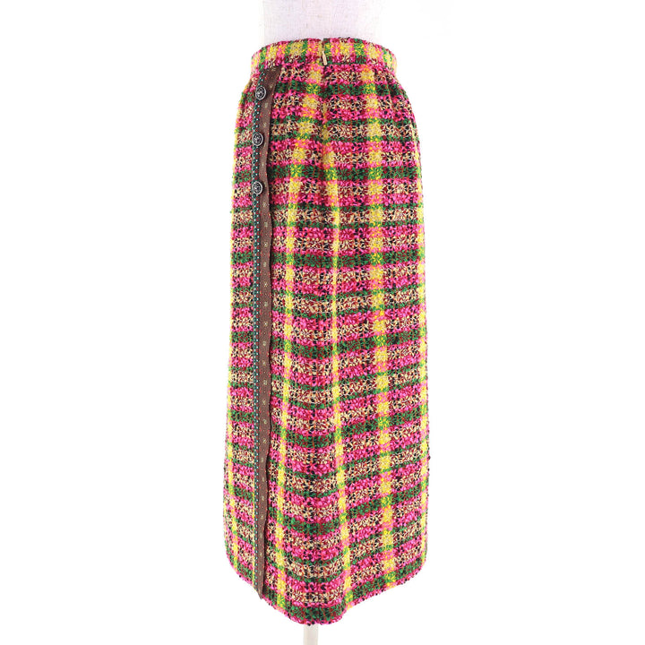 Excellent GUCCI Long skirt Lion button tweed multicolor 36 596980
