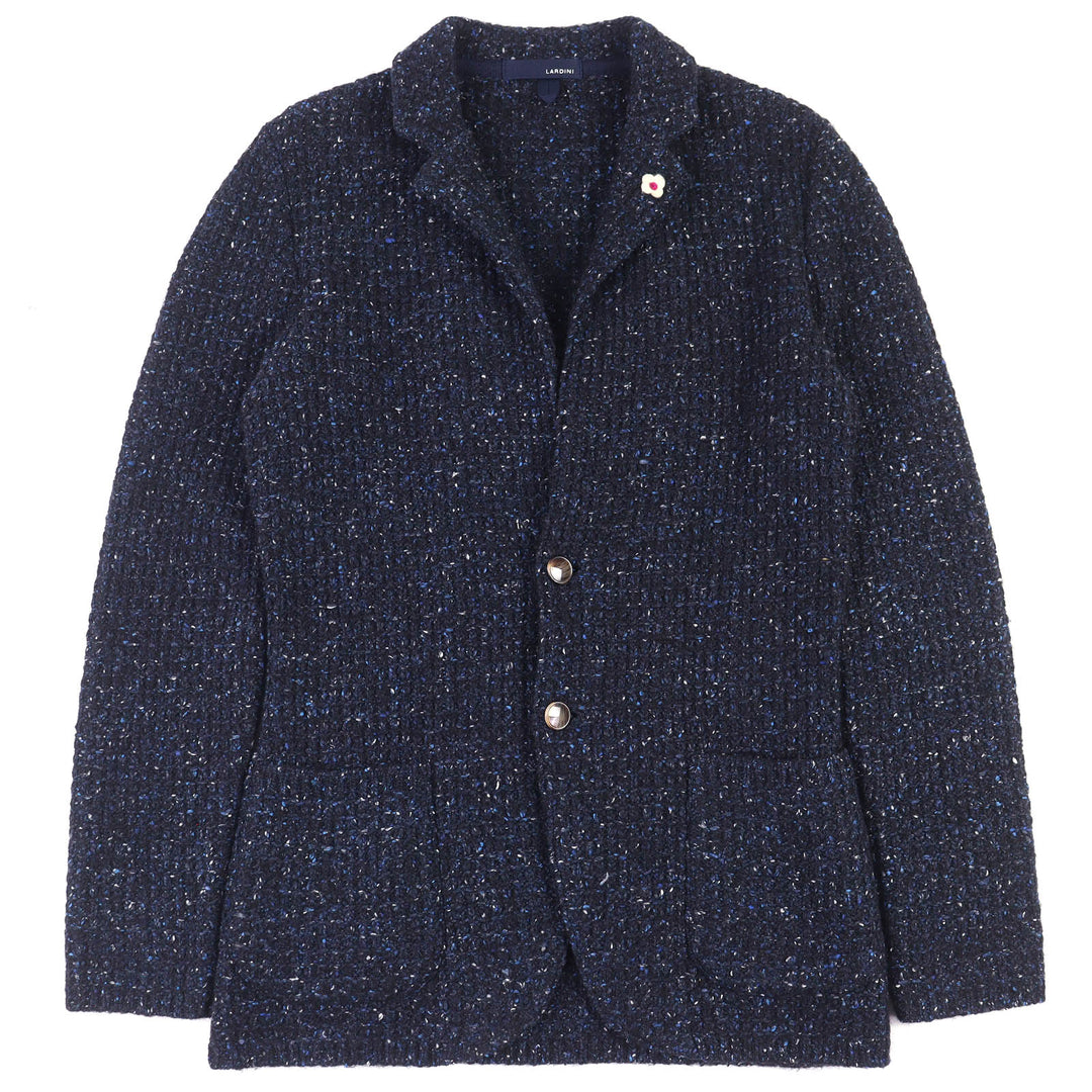 美品 LARDINI ラルディーニ テーラードジャケット ウールツイードニット シングル ネイビー ウール S JSLJM70