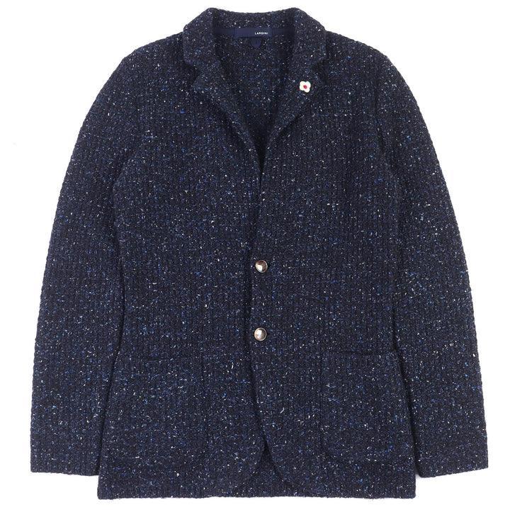 美品 LARDINI ラルディーニ テーラードジャケット ウールツイードニット シングル ネイビー ウール S JSLJM70