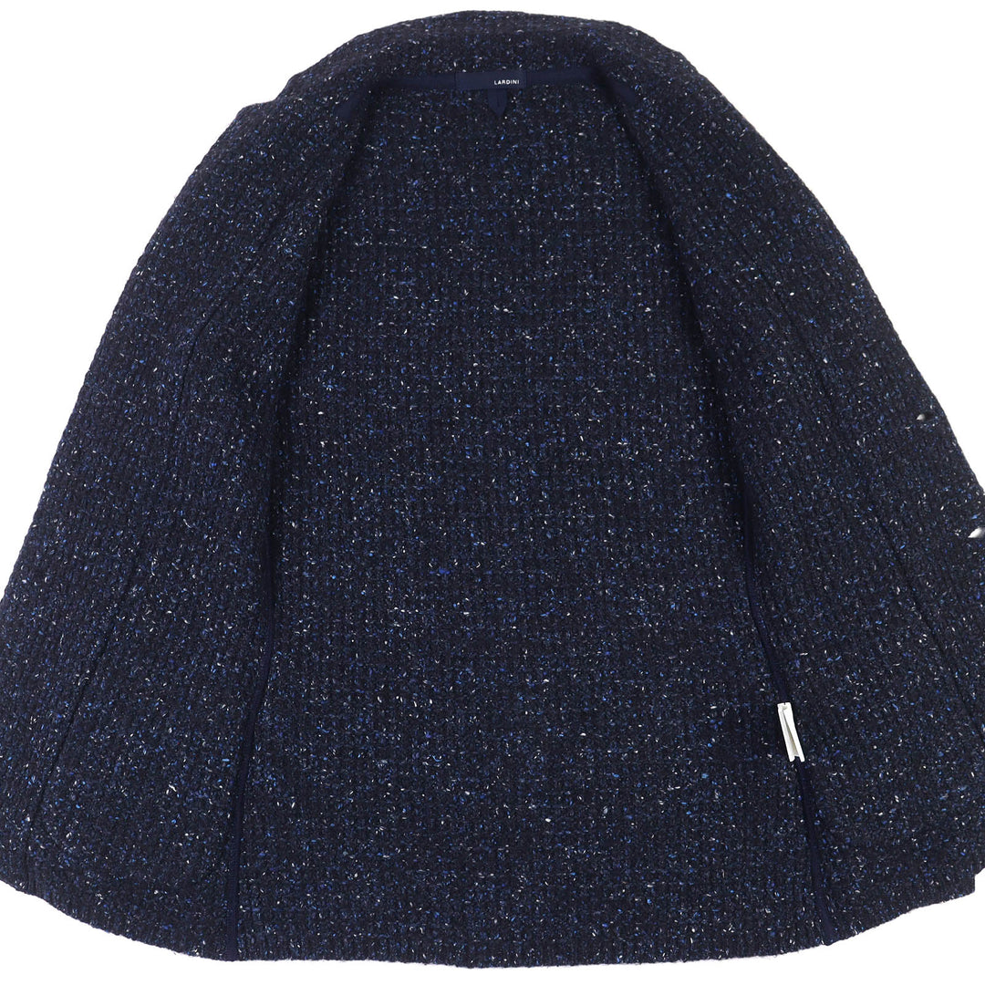 美品 LARDINI ラルディーニ テーラードジャケット ウールツイードニット シングル ネイビー ウール S JSLJM70