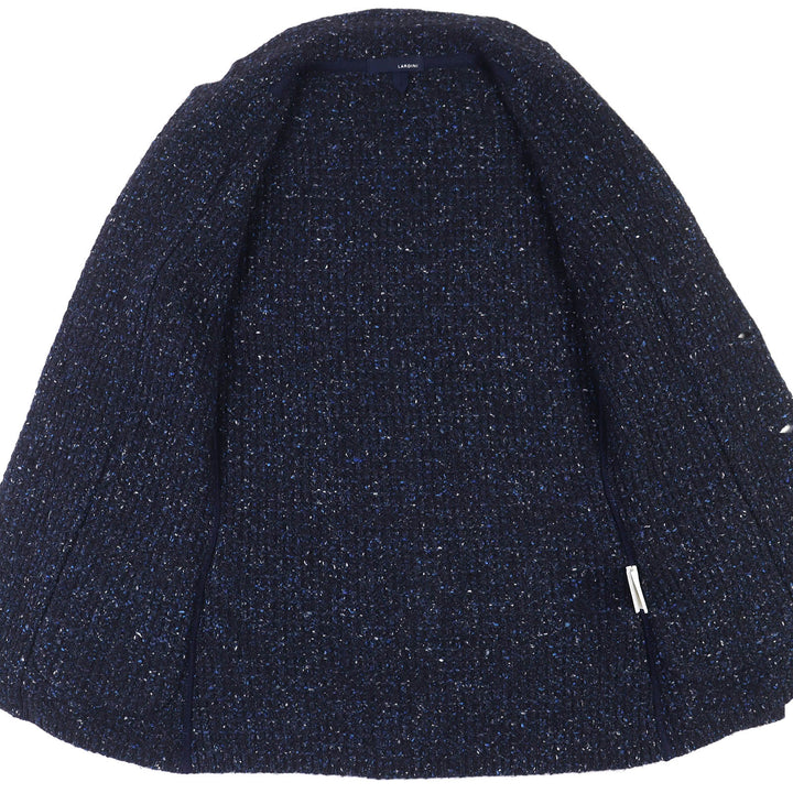 美品 LARDINI ラルディーニ テーラードジャケット ウールツイードニット シングル ネイビー ウール S JSLJM70