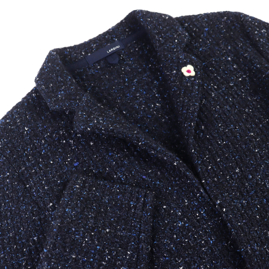 美品 LARDINI ラルディーニ テーラードジャケット ウールツイードニット シングル ネイビー ウール S JSLJM70