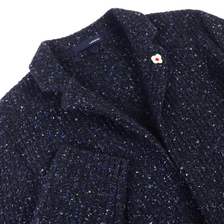 美品 LARDINI ラルディーニ テーラードジャケット ウールツイードニット シングル ネイビー ウール S JSLJM70