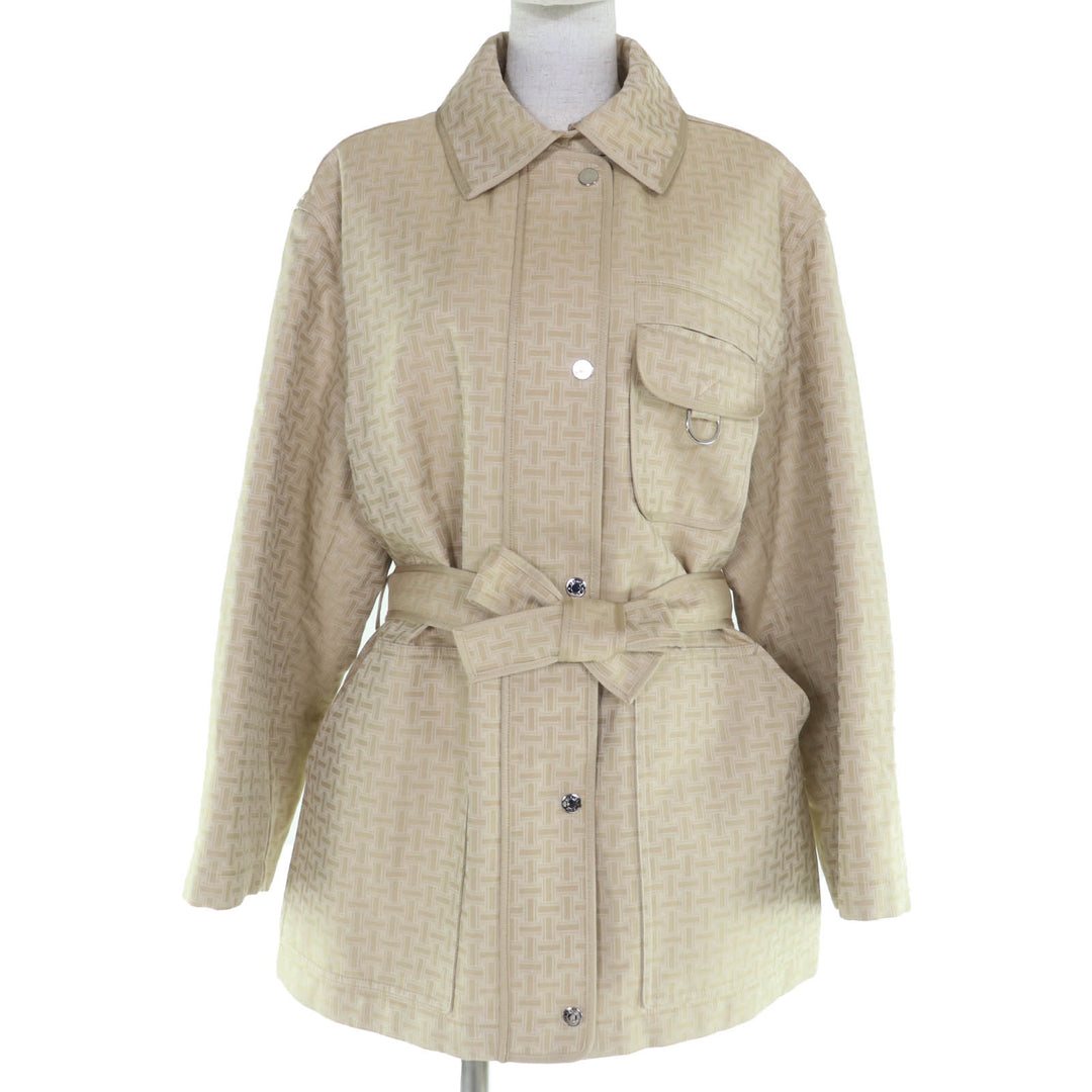 HERMES コート H モザイク サファリジャケット ベージュ コットン レディース 40 2H0117DP 美品