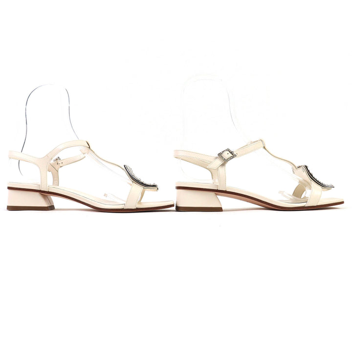 素晴らしい ROGER VIVIER サンダル ビーズ アンクル ストラップ付き スクエアトゥ レザー アイボリー 37