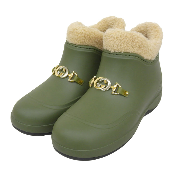 Pristine GUCCI short boots Khaki green rubber Women 38 627890