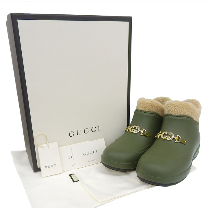 Pristine GUCCI short boots Khaki green rubber Women 38 627890