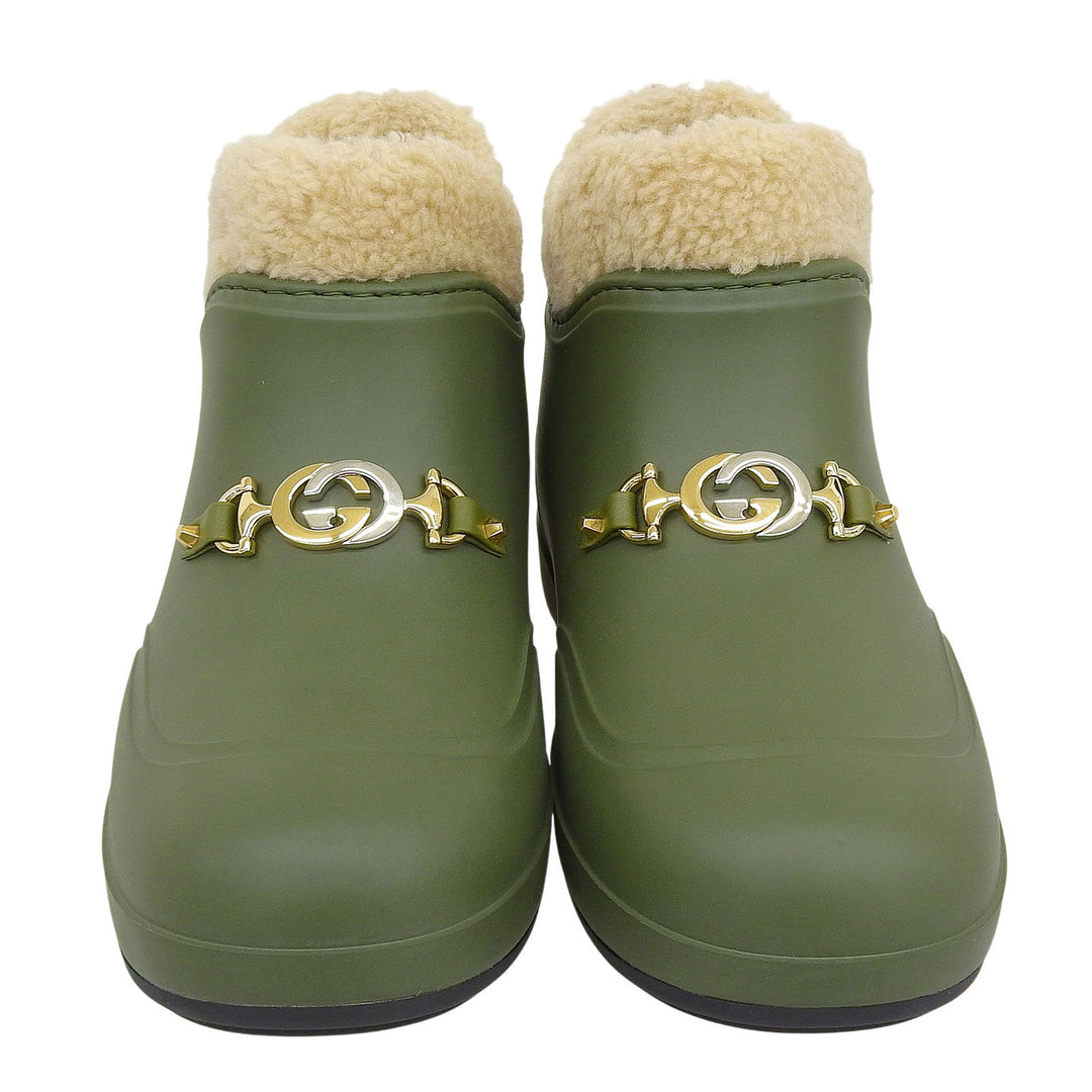 Pristine GUCCI short boots Khaki green rubber Women 38 627890