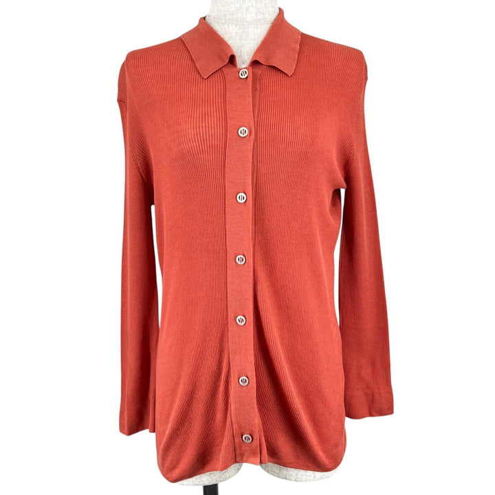 Great HERMES cardigan Silk-blend shirt Orange silk Women