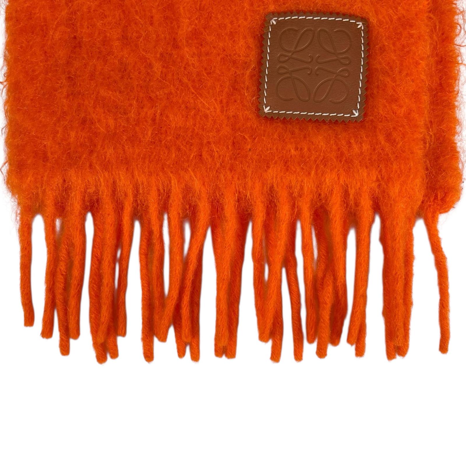 Excellent LOEWE Scarf Anagram leather patch Orange mohair Women