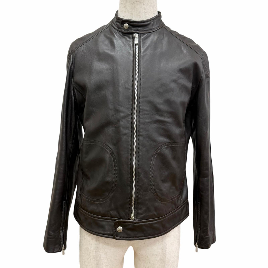 Discounted Excellent QUATTROCCHI Leather jacket Stand collar Dark brown