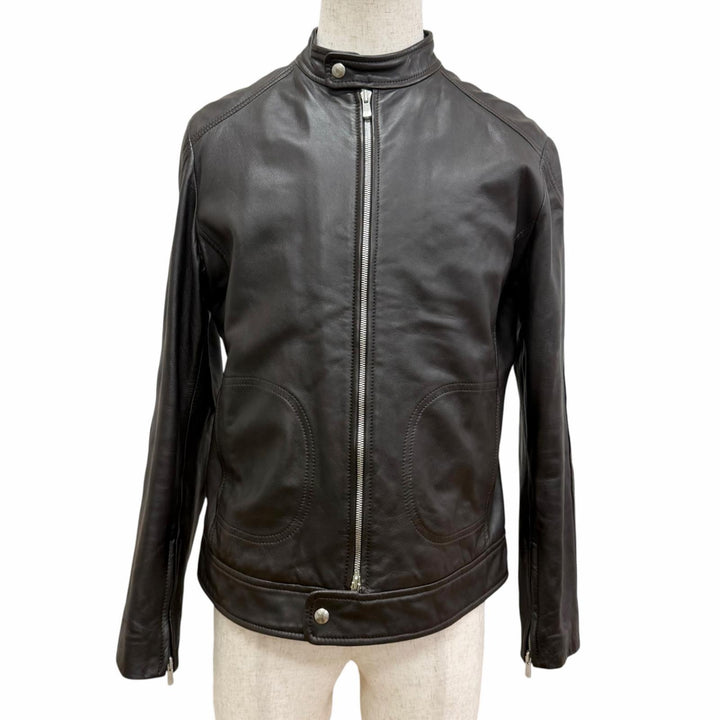 Discounted Excellent QUATTROCCHI Leather jacket Stand collar Dark brown