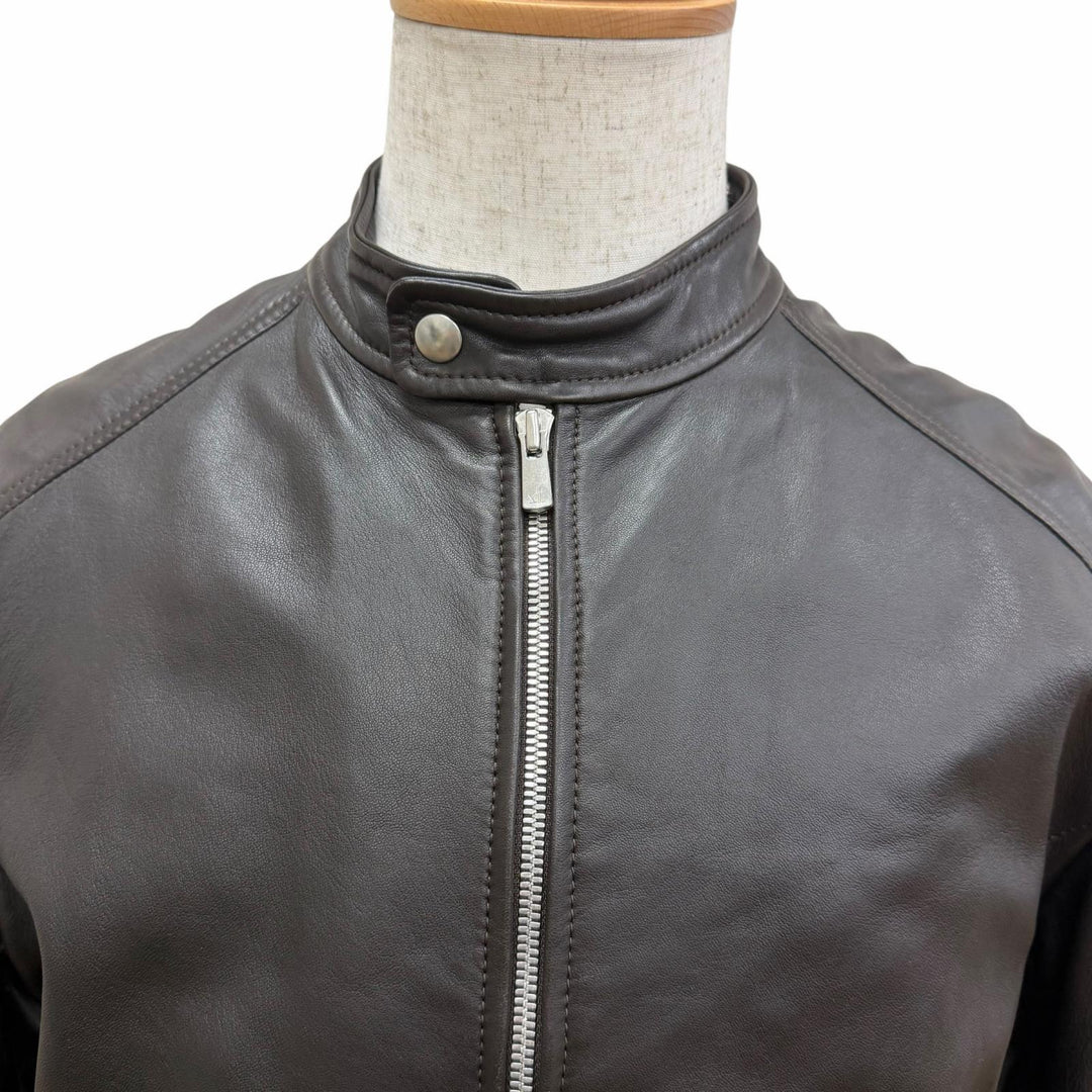 Discounted Excellent QUATTROCCHI Leather jacket Stand collar Dark brown