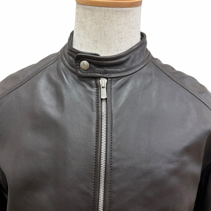Discounted Excellent QUATTROCCHI Leather jacket Stand collar Dark brown