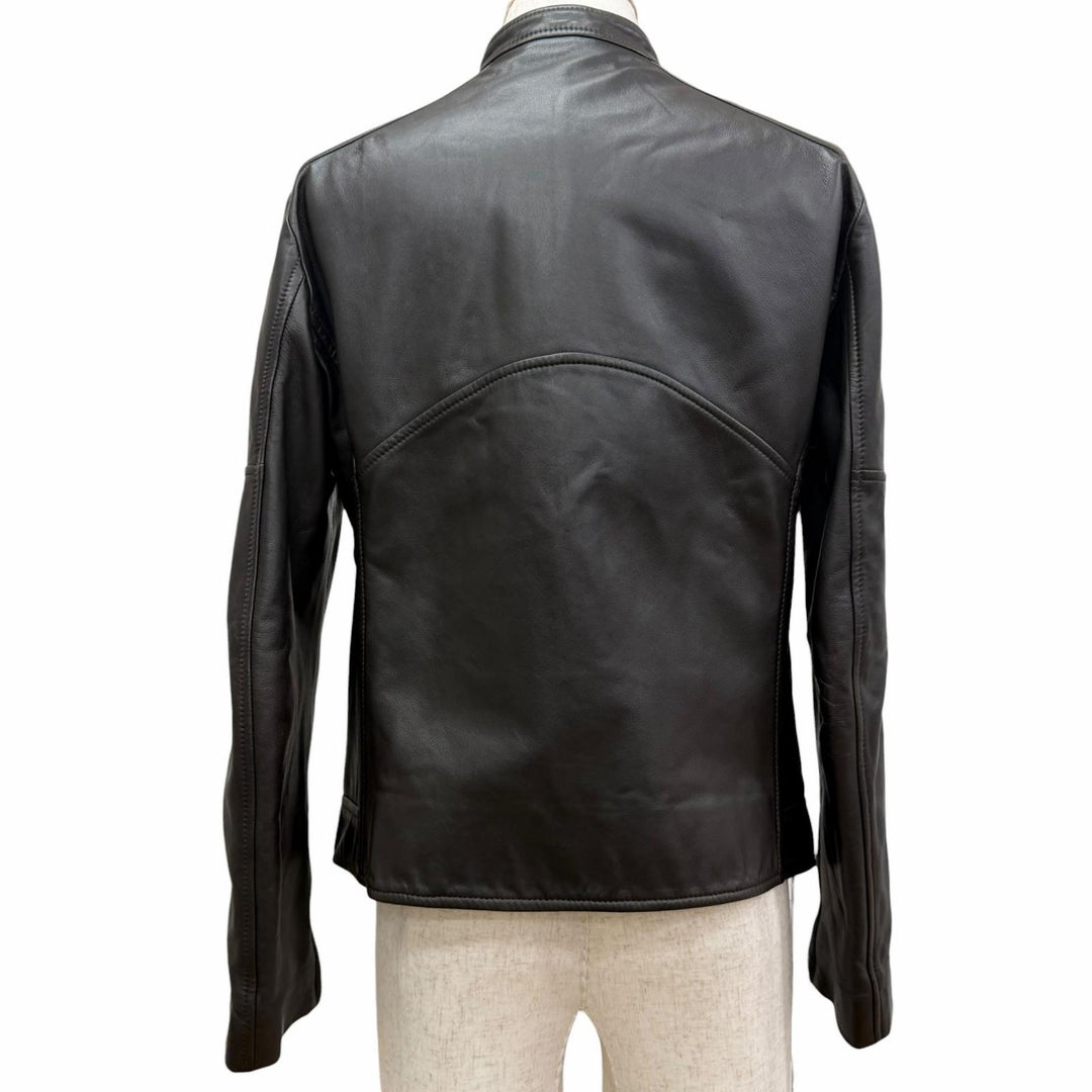 Discounted Excellent QUATTROCCHI Leather jacket Stand collar Dark brown