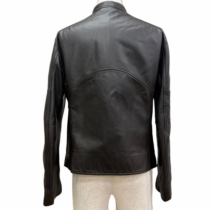 Discounted Excellent QUATTROCCHI Leather jacket Stand collar Dark brown