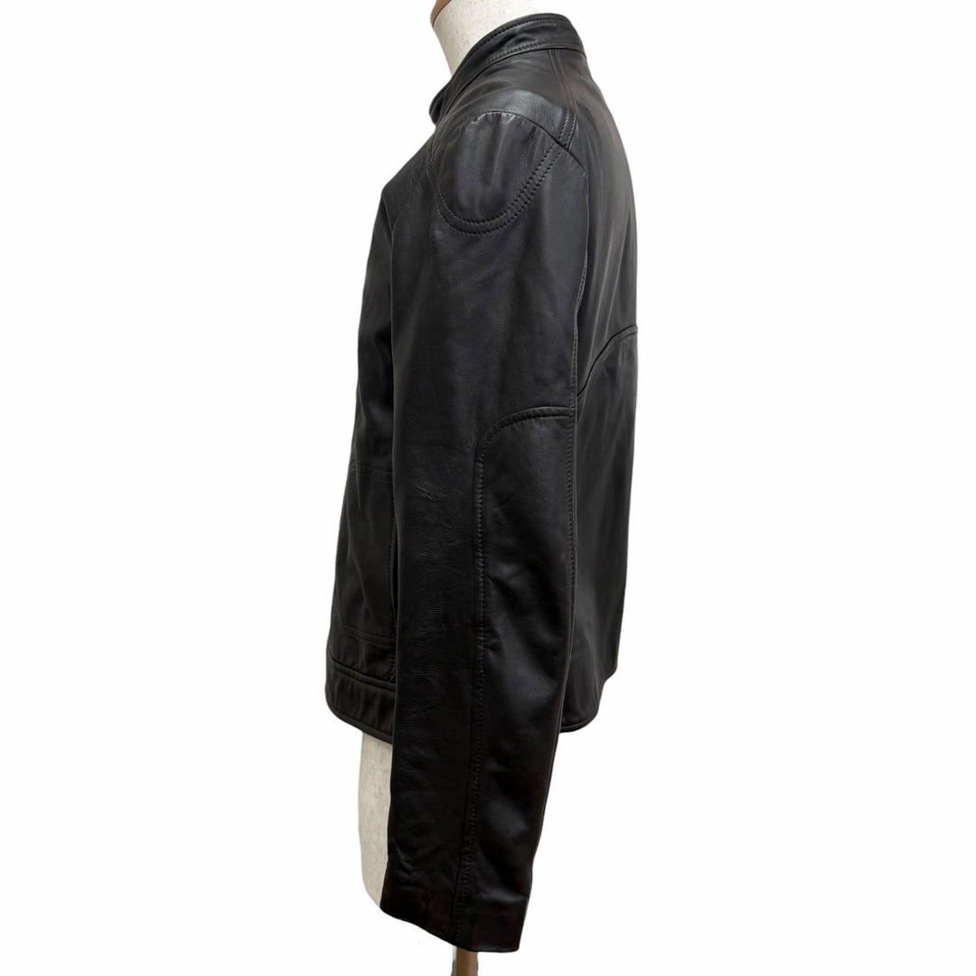 Discounted Excellent QUATTROCCHI Leather jacket Stand collar Dark brown