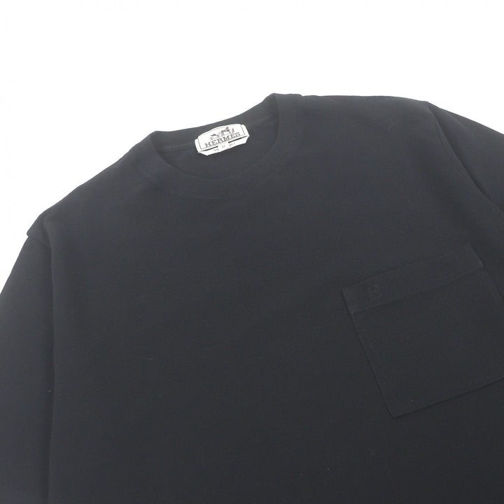 Pristine HERMES Short sleeve T-shirt H logo embroidery black
