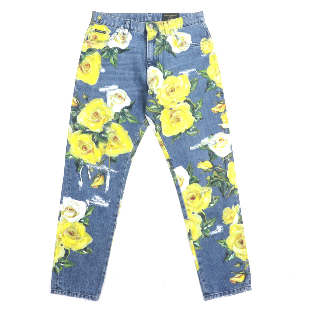 素晴らしい DOLCE&amp;GABBANA パンツ ブルーイエロー コットン メンズ 44