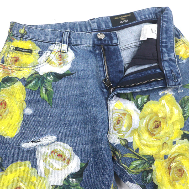 素晴らしい DOLCE&amp;GABBANA パンツ ブルーイエロー コットン メンズ 44