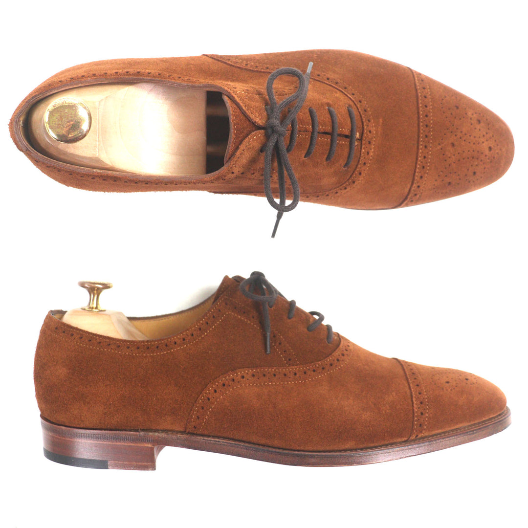 Pristine John Lobb Leather shoes SAUNTON Thornton Brown Suede leather mens 8