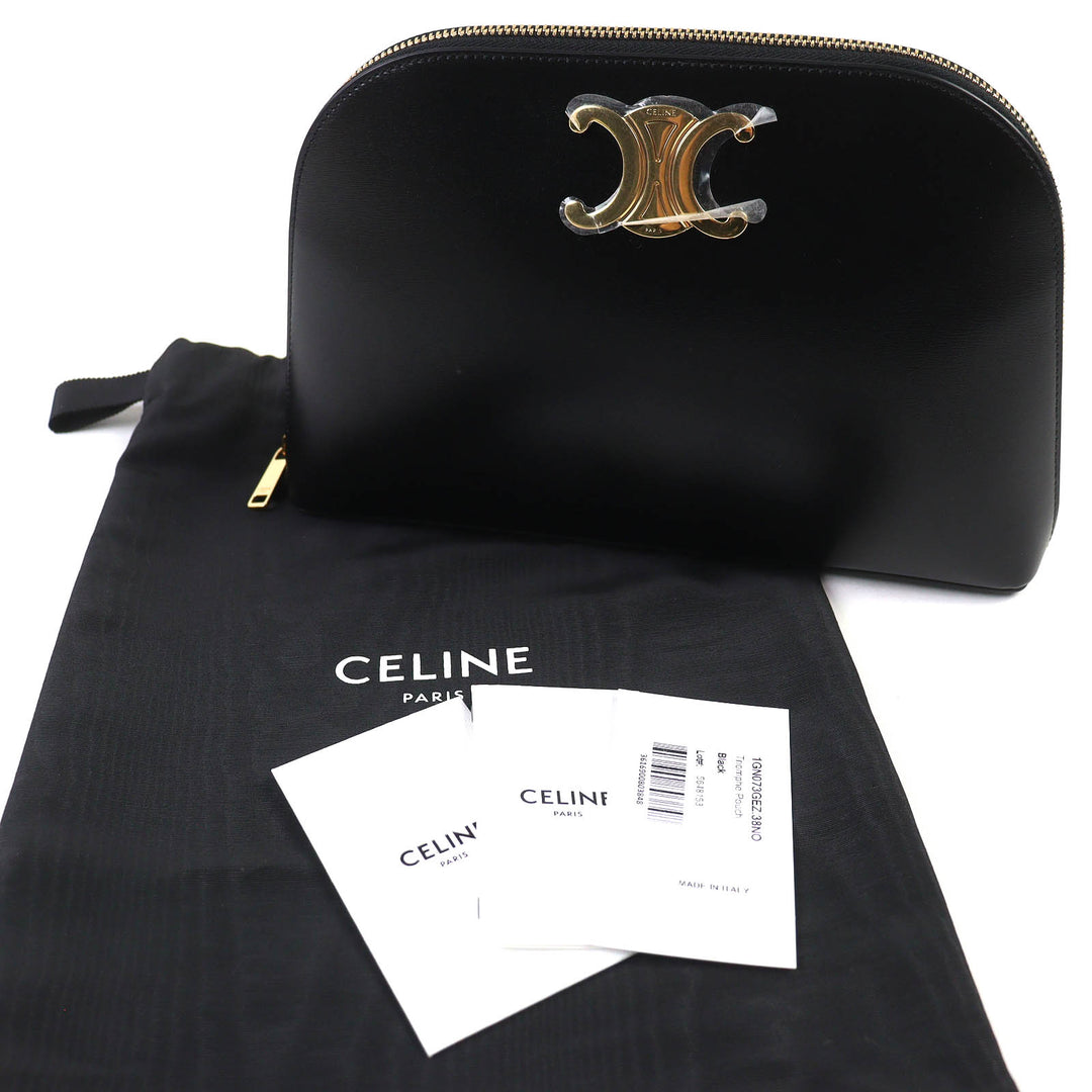 CELINE 女士黑色小牛皮 Triomphe 拉链手拿包 10N073GEZ