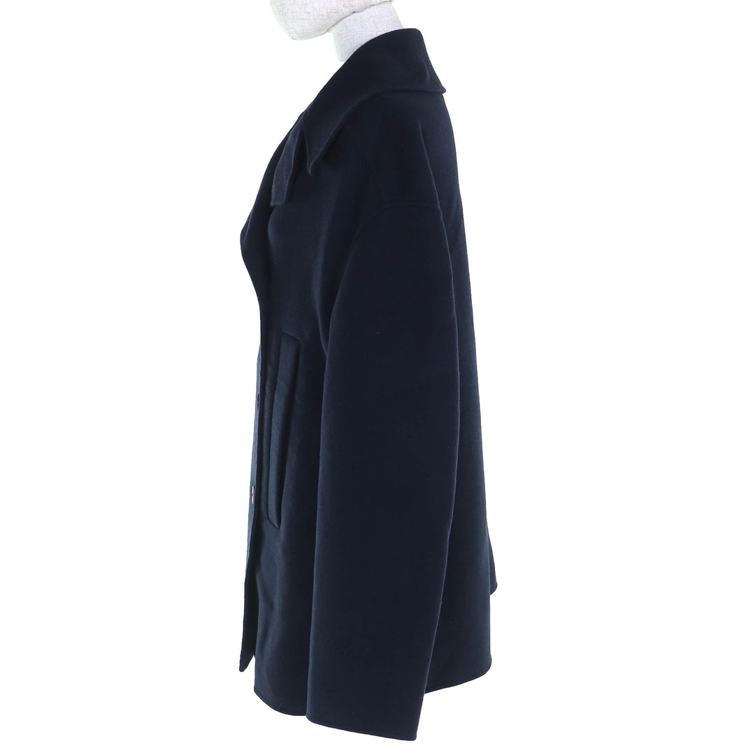 精美 Christian Dior 双排扣海军蓝羊绒大衣，女款 44 码，货号 940C02A0005