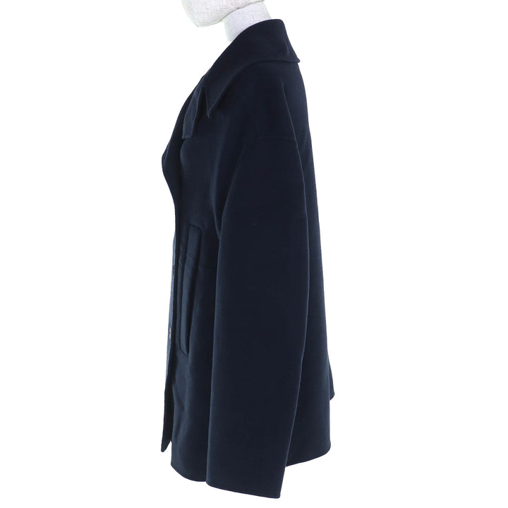 精美 Christian Dior 双排扣海军蓝羊绒大衣，女款 44 码，货号 940C02A0005