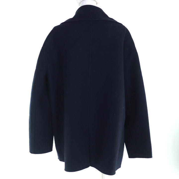 精美 Christian Dior 双排扣海军蓝羊绒大衣，女款 44 码，货号 940C02A0005